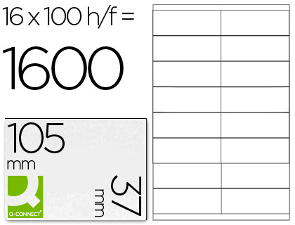 ETIQUETA ADHESIVA Q-CONNECT KF10654 TAMAO 105X37 MM FOTOCOPIADORA LASER INK-JET CAJA CON 100 HOJAS DIN A4