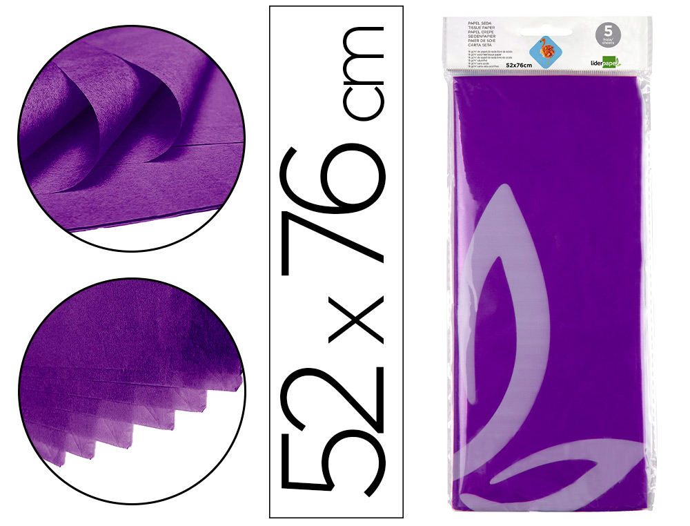 PAPEL SEDA LIDERPAPEL 52X76CM 18G/M2 BOLSA DE 5 HOJAS VIOLETA