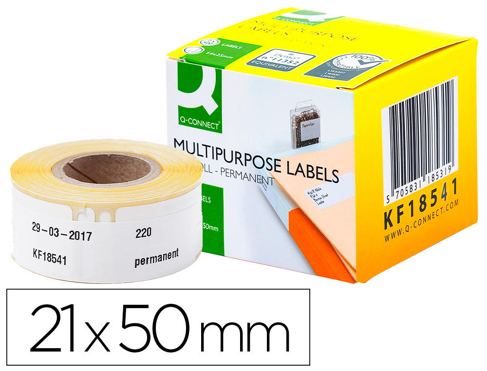 ETIQUETA ADHESIVA Q-CONNECT KF18541 COMPATIBLE DYMO 99017 TAMAÑO 50X12 MM CAJA CON 220 ETIQUETAS